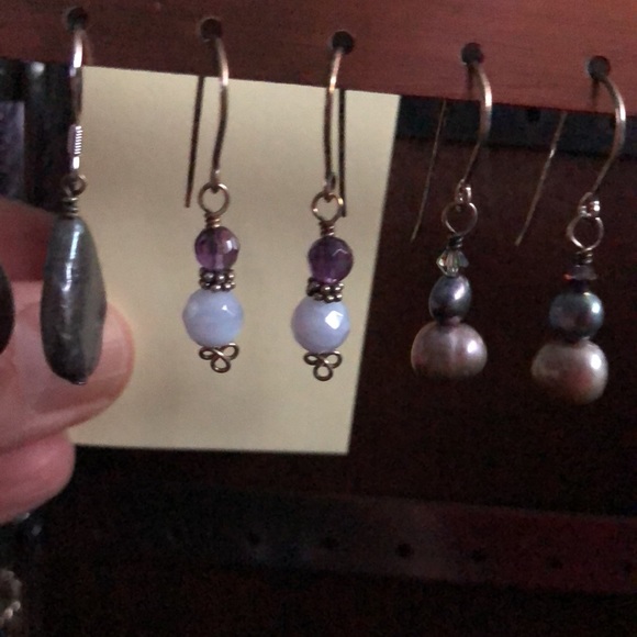 Faceted Blue Lace Agate & Amethyst earrings - Picture 5 of 5
